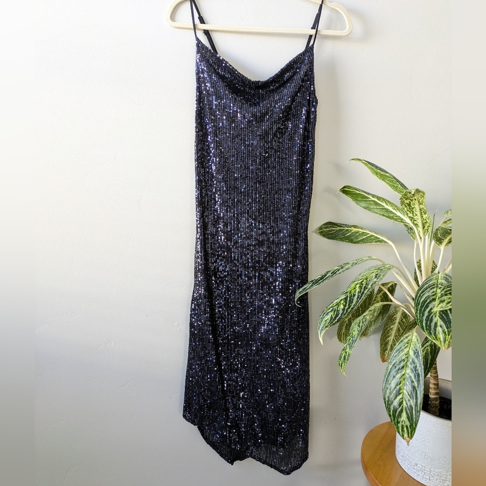 🎄 Dark Blue Sequin Shimmering Slip Stretch Dress